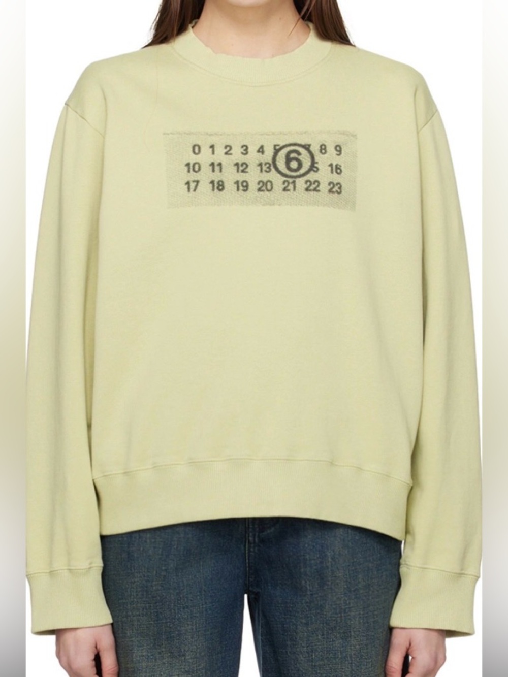 MM6 Maison Margiela Pale Green Print Sweatshirt Logo Cotton Crewneck Unisex M